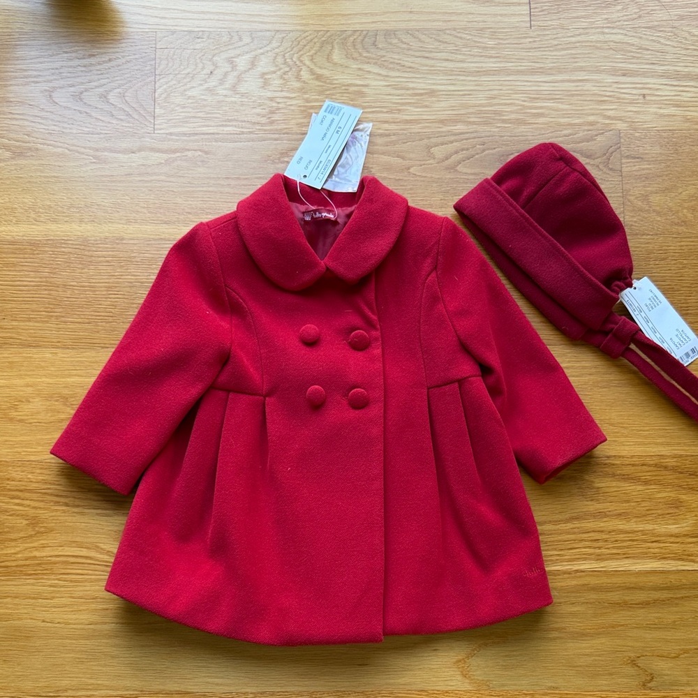 Red Double-Breasted Coat with Matching Hat